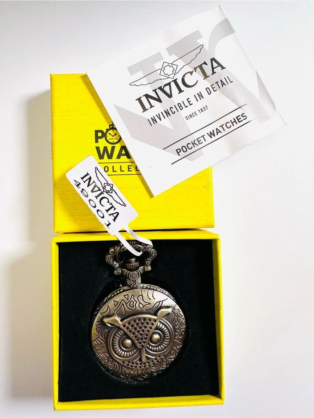 INVICTA NOCTURNAL Owl Pocket Watch w/Chain NWT/Box UNTESTED